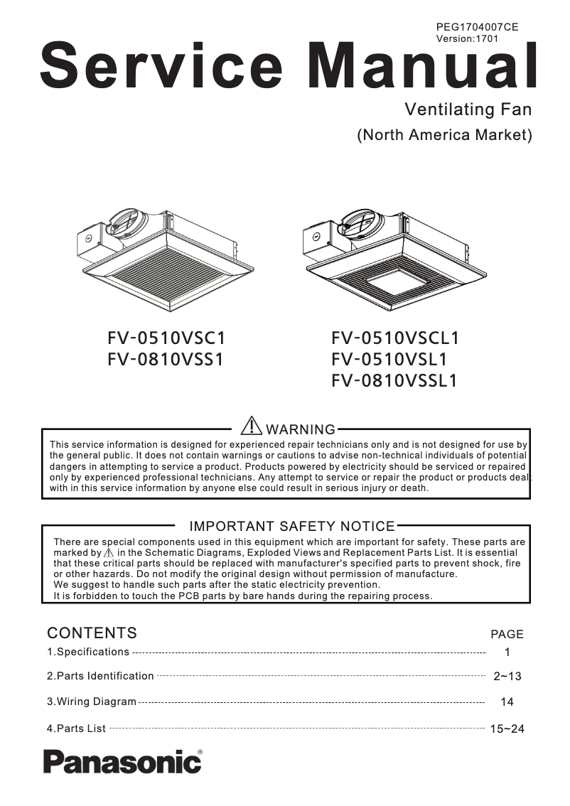 Page 1 de la notice Manuel utilisateur Panasonic FV-0510VSC1