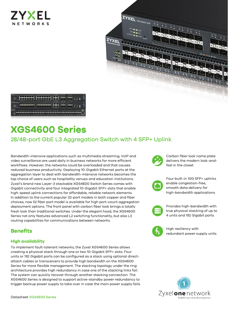 Page 1 de la notice Fiche technique ZyXEL XGS4600-32