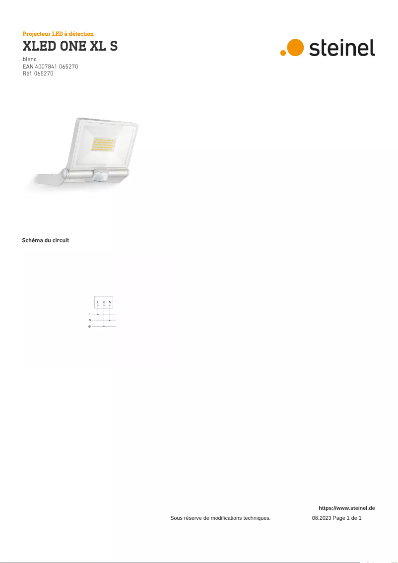 Page 1 de la notice Schéma de câblage Steinel XLED ONE XL S