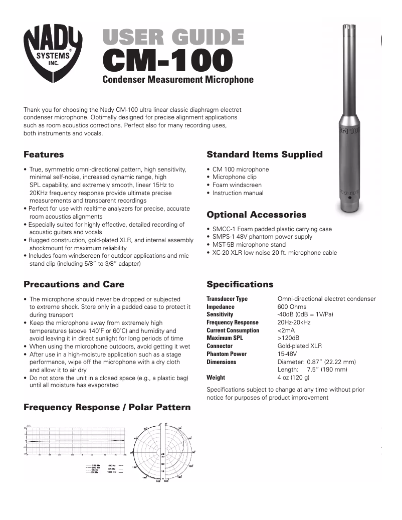 Page 1 de la notice Manuel utilisateur Nady CM-100