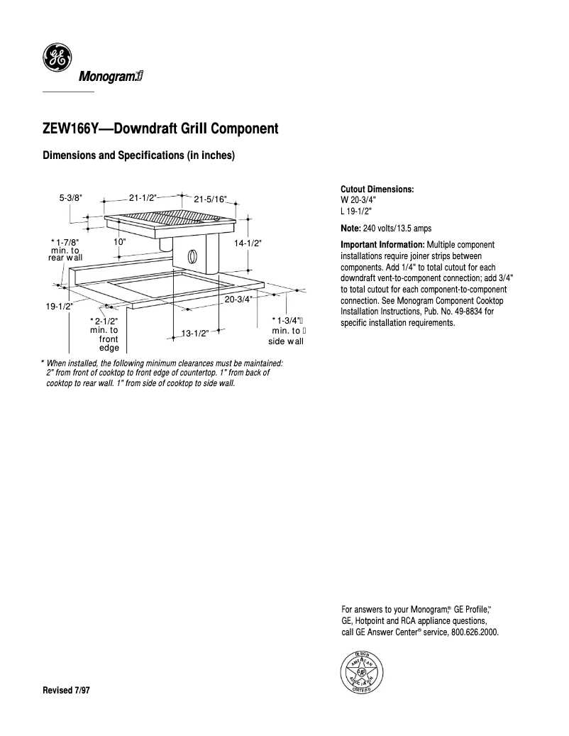 Page n°1 - Fiche technique GE ZEW166YSS