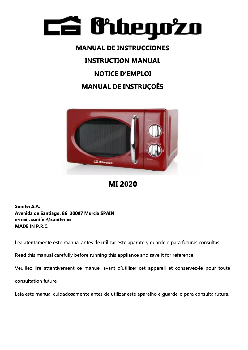 Page 1 de la notice Manuel utilisateur Orbegozo MI 2020