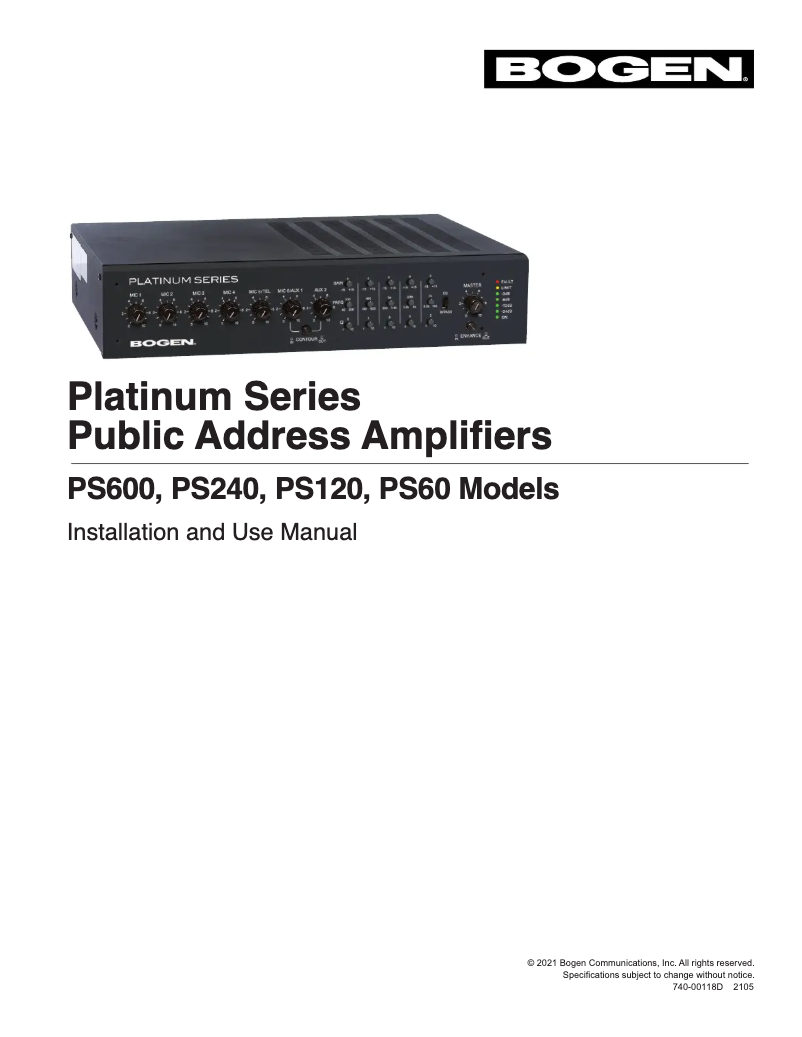 Page 1 de la notice Manuel utilisateur Bogen Platinum Series PS60