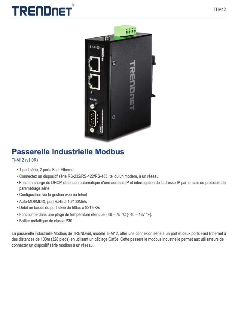Page n°1 - Fiche technique TRENDnet TI-M12