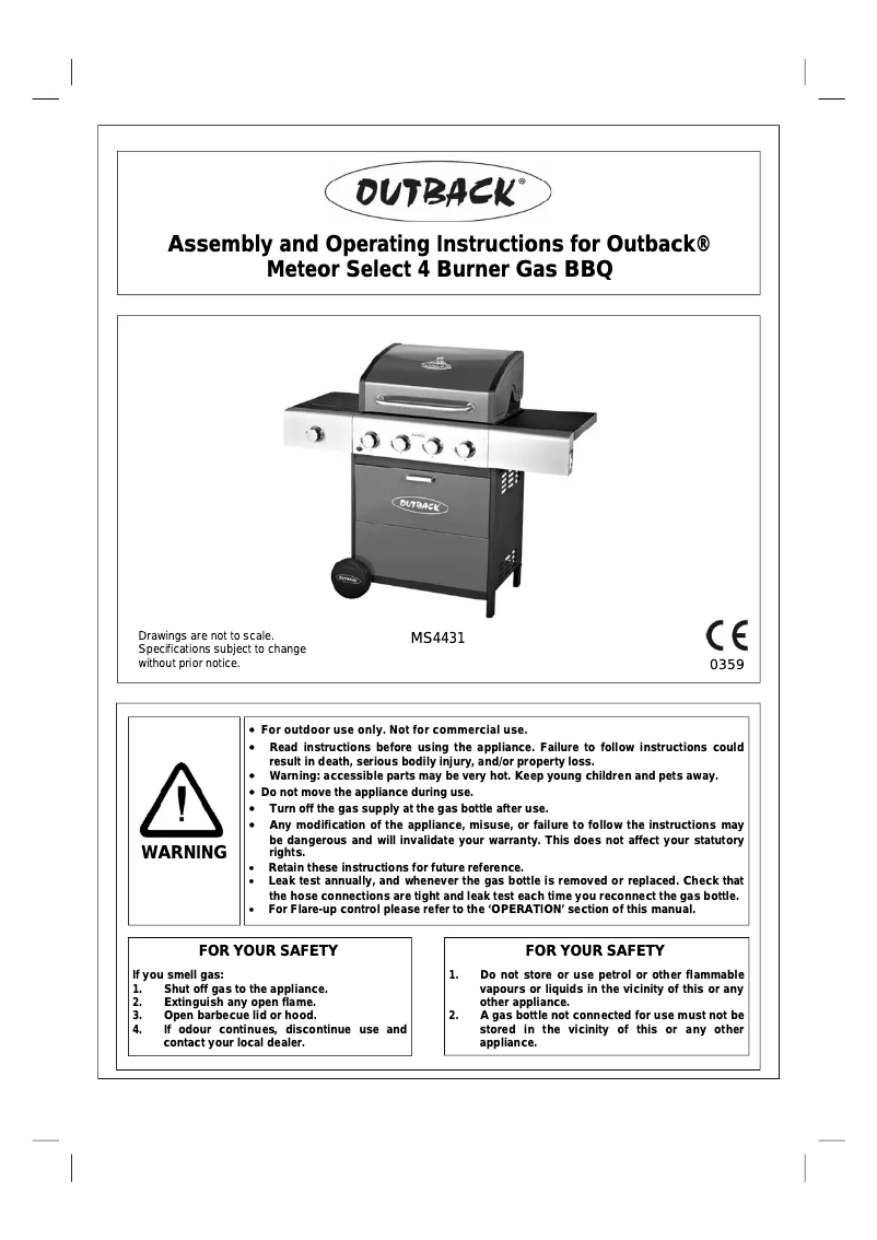 Page n°1 - Manuel utilisateur Outback Meteor Select 4 Burner