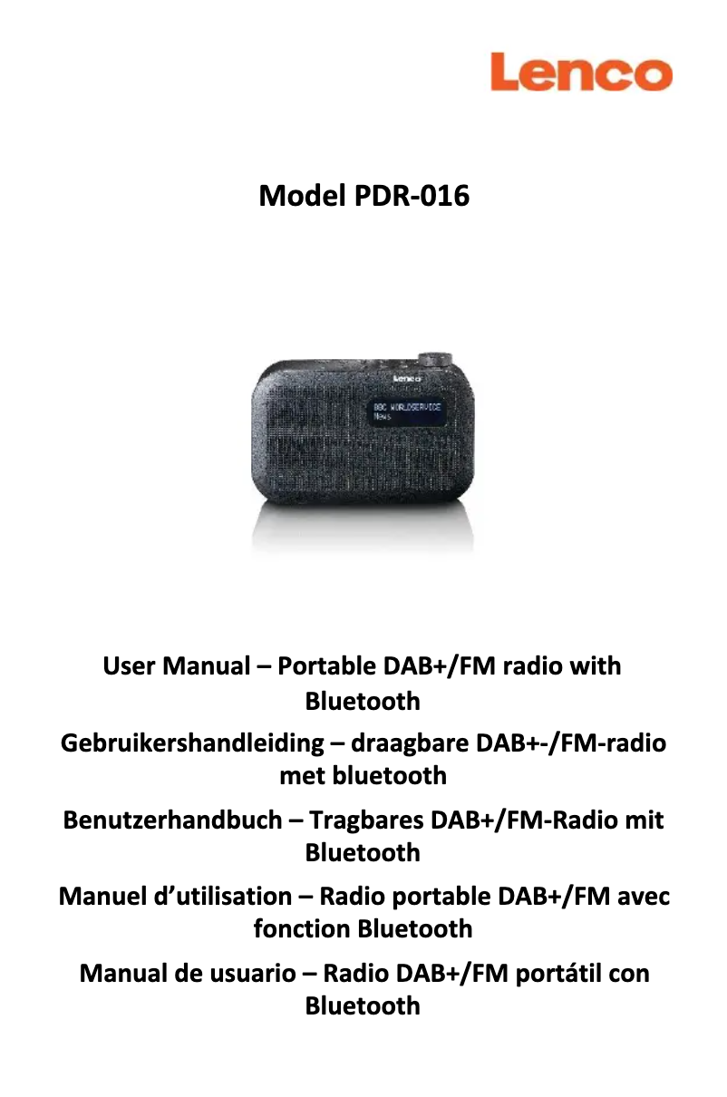 Page 1 de la notice Manuel utilisateur Lenco PDR-016