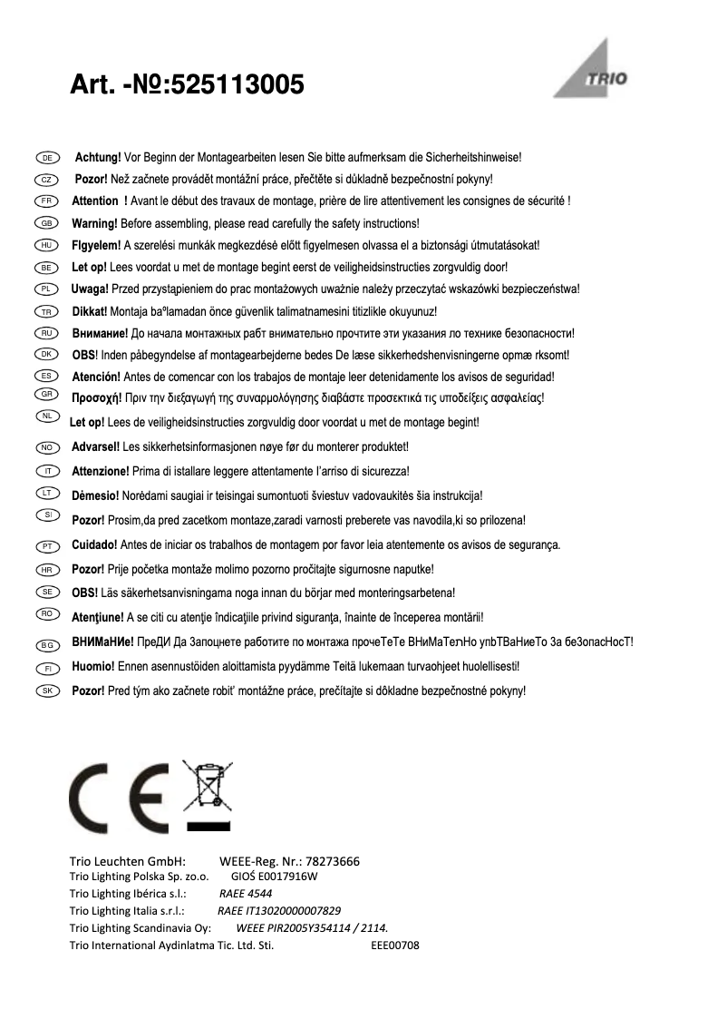 Page 1 de la notice Manuel utilisateur Trio Lighting Thunder