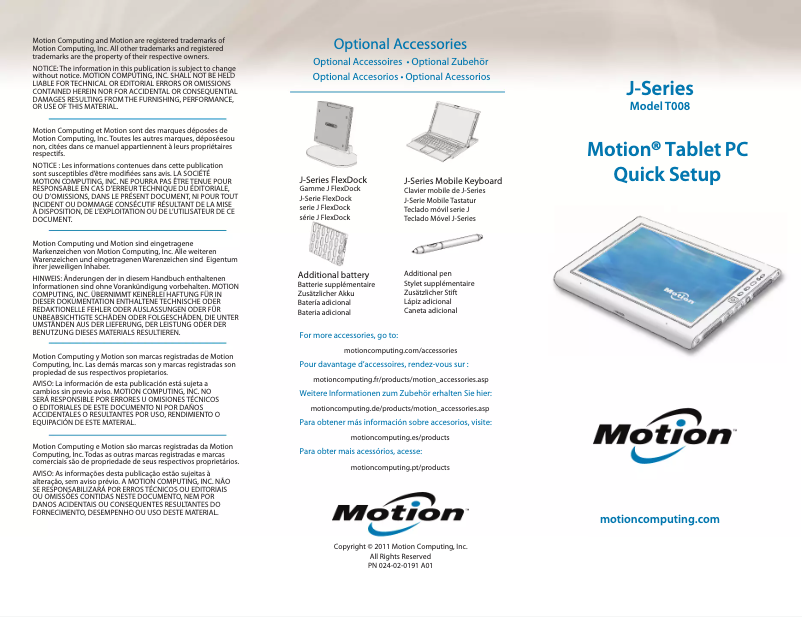 Page n°1 - Manuel utilisateur Motion Computing T008