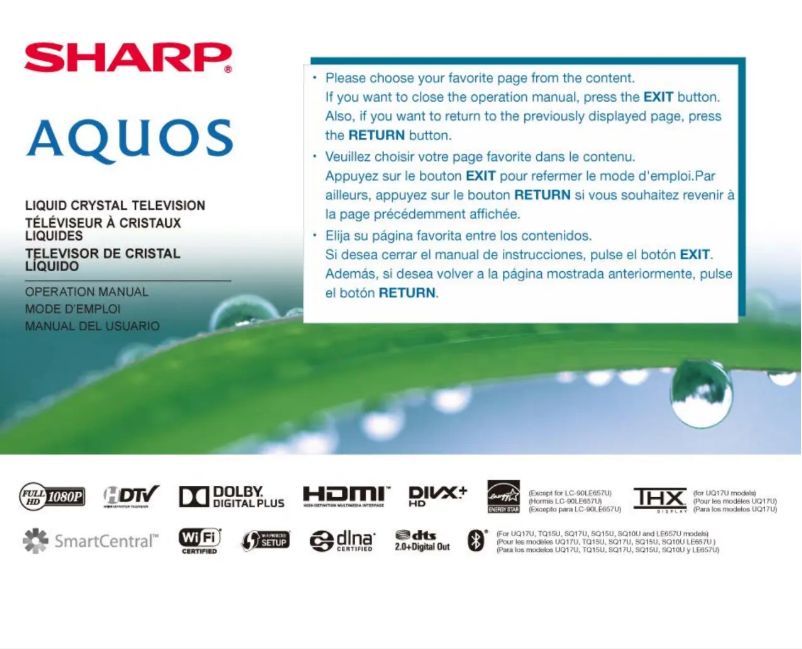 Page 1 de la notice Manuel utilisateur Sharp LC-60EQ10U