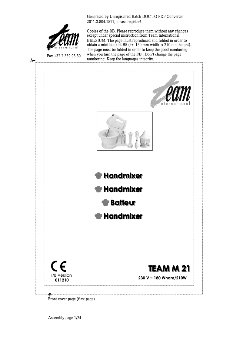 Page 1 de la notice Manuel utilisateur Team M 21