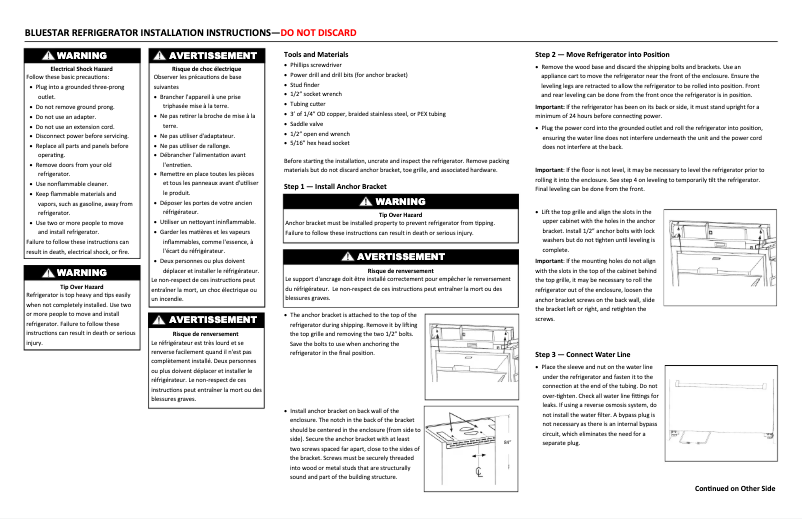 Page n°1 - Guide d'installation BlueStar BBB36SSR2