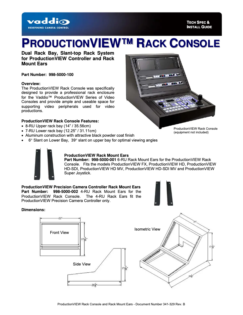 Page 1 de la notice Manuel utilisateur Vaddio PRECISION CAMERA CONTROLLER RACK EARS