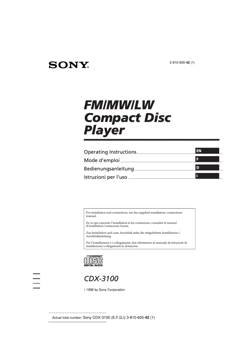Page n°1 - Manuel utilisateur Sony CDX-3100