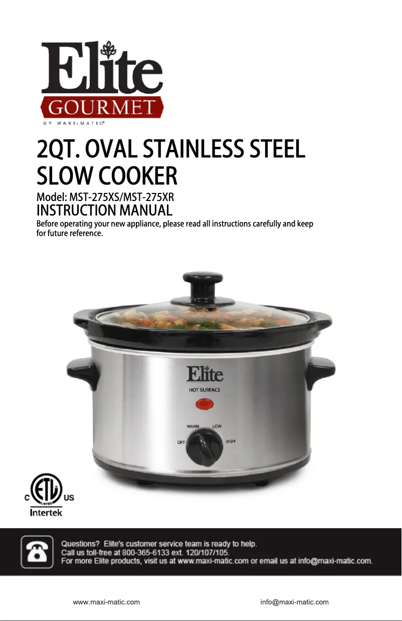 Page n°1 - Manuel utilisateur Elite Gourmet MST-275XR