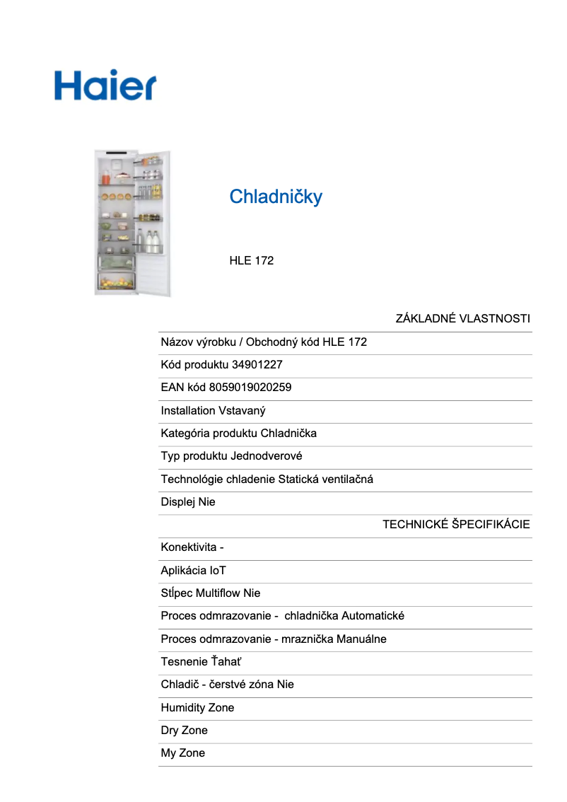 Page n°1 - Fiche technique Haier HLE 172