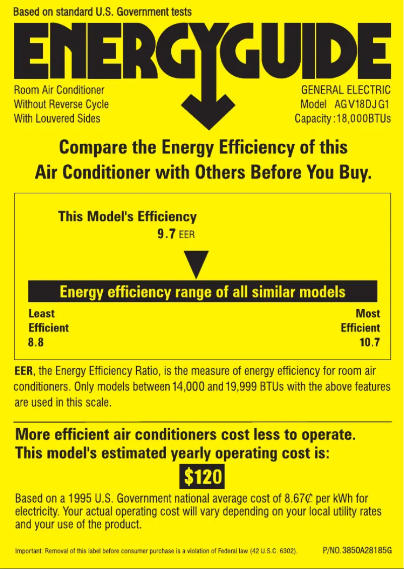 Page 1 de la notice Label énergétique GE AGV18DJ