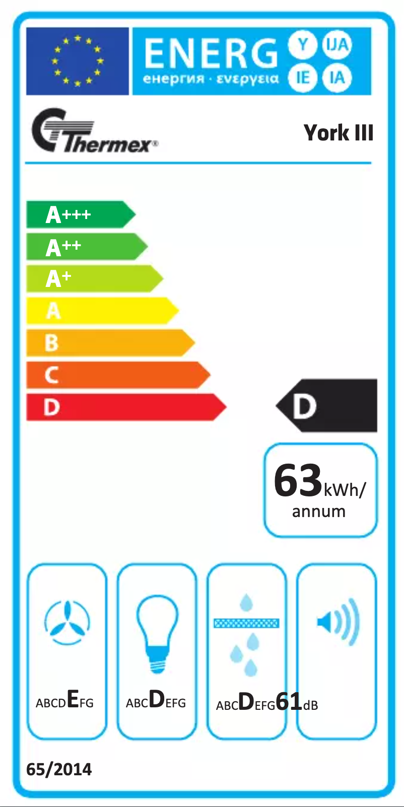 Page 1 de la notice Label énergétique Thermex YORK III