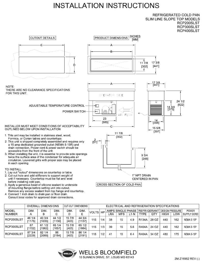 Page n°1 - Manuel utilisateur Wells RCP400SLST