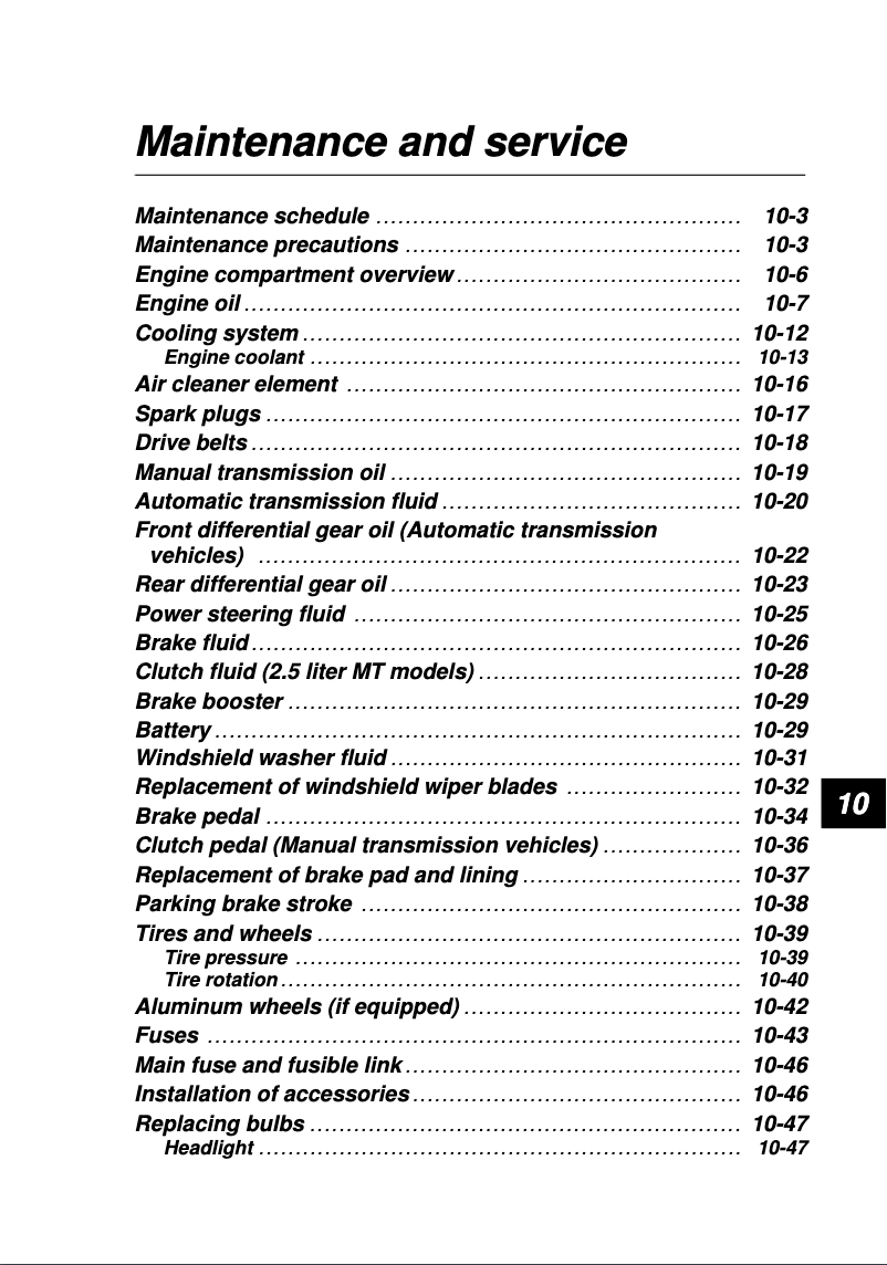 Página 1 del manual Manual de uso y mantenimiento Subaru Impreza (2001)