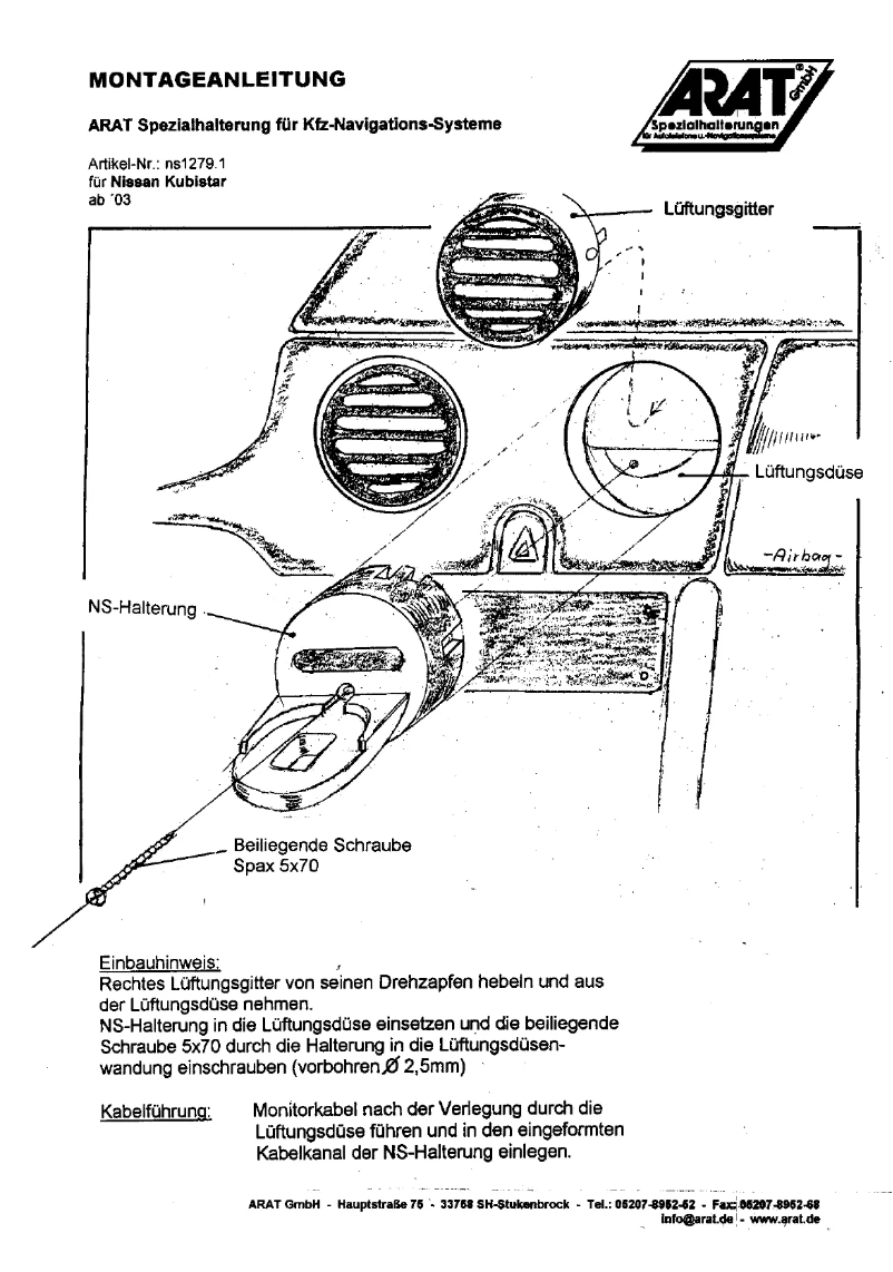 Page n°1 - Manuel utilisateur Arat NS1279.1