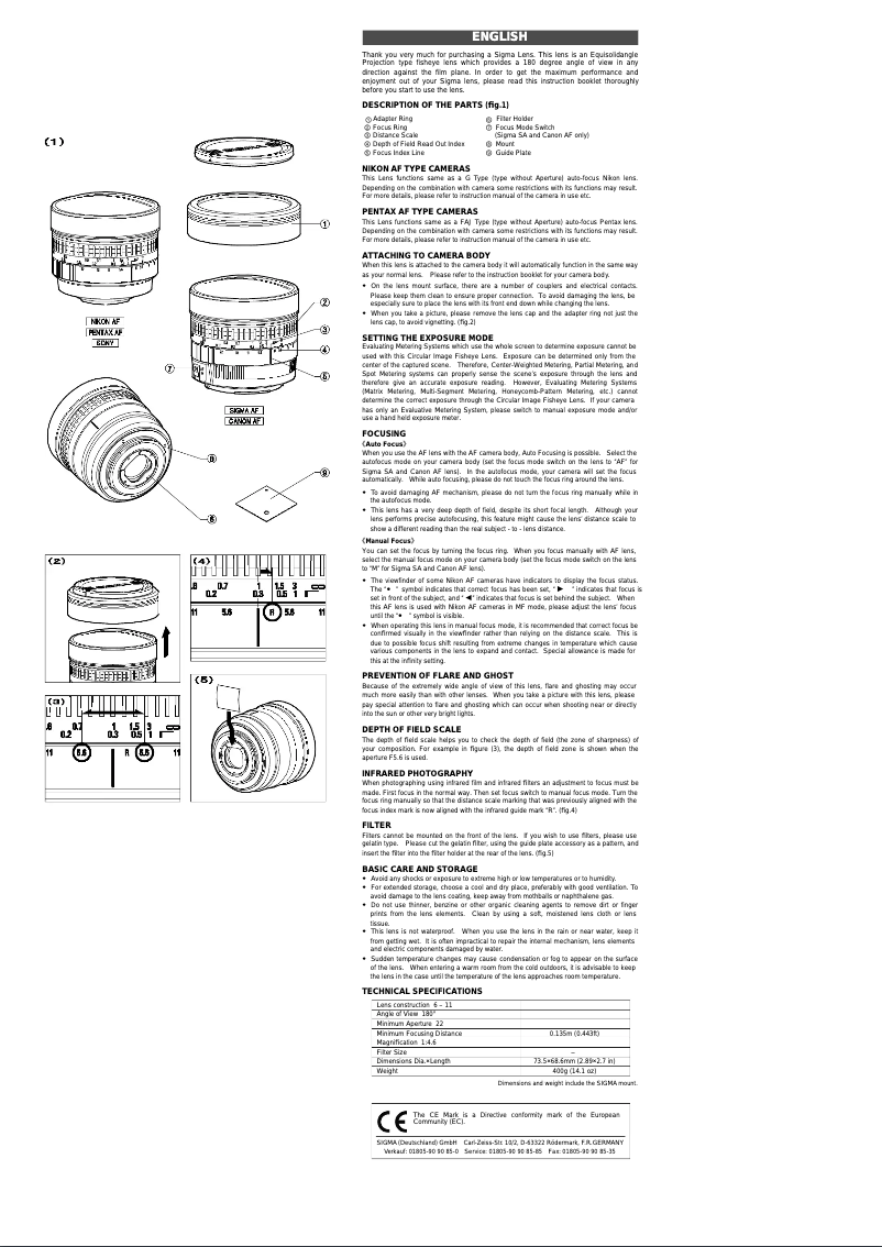 Image de la première page du manuel de l'appareil 8mm f3.5 EX DG Circular Fisheye