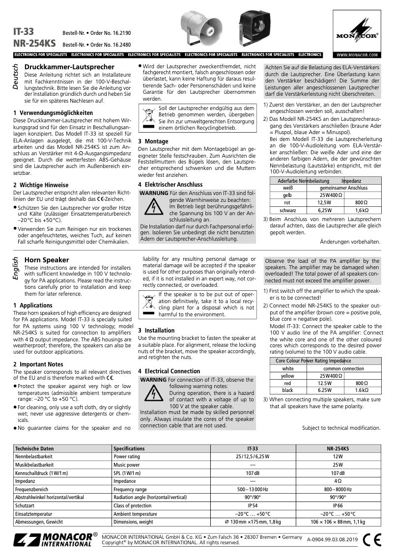 Page 1 of the manual User Manual Monacor IT-33