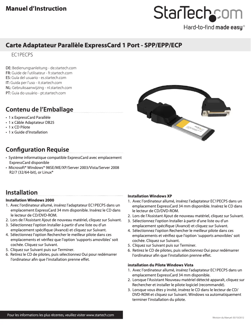 Page n°1 - Manuel utilisateur StarTech.com EC1PECPS