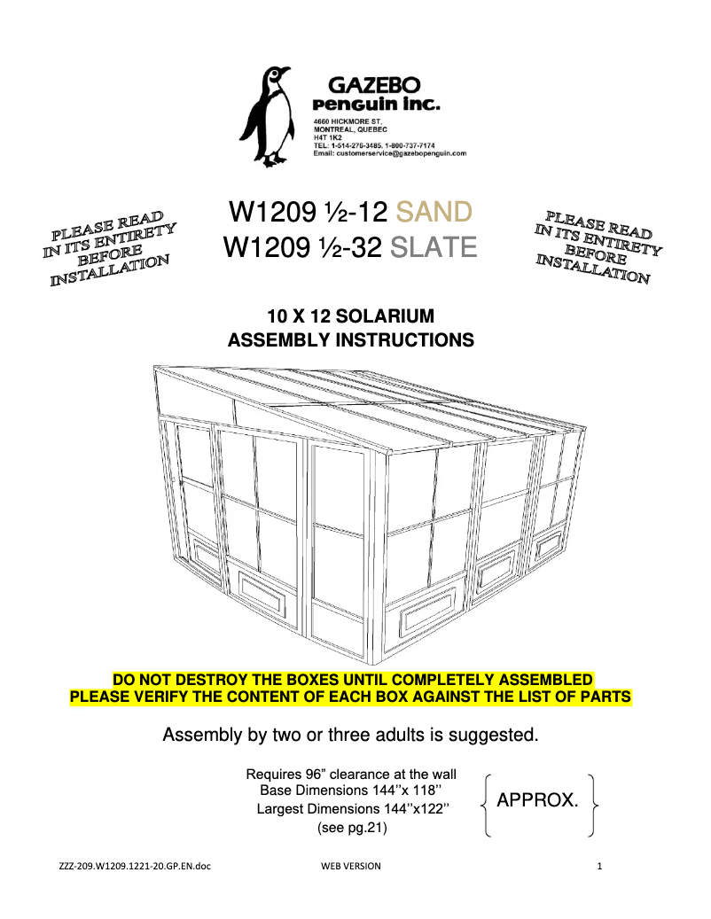 Page n°1 - Manuel utilisateur Gazebo Penguin W120912