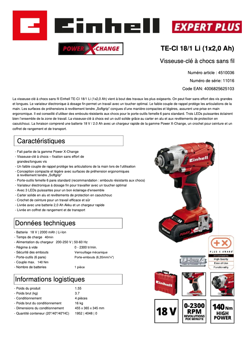 Image de la première page du manuel de l'appareil TE-CI 18/1 Li