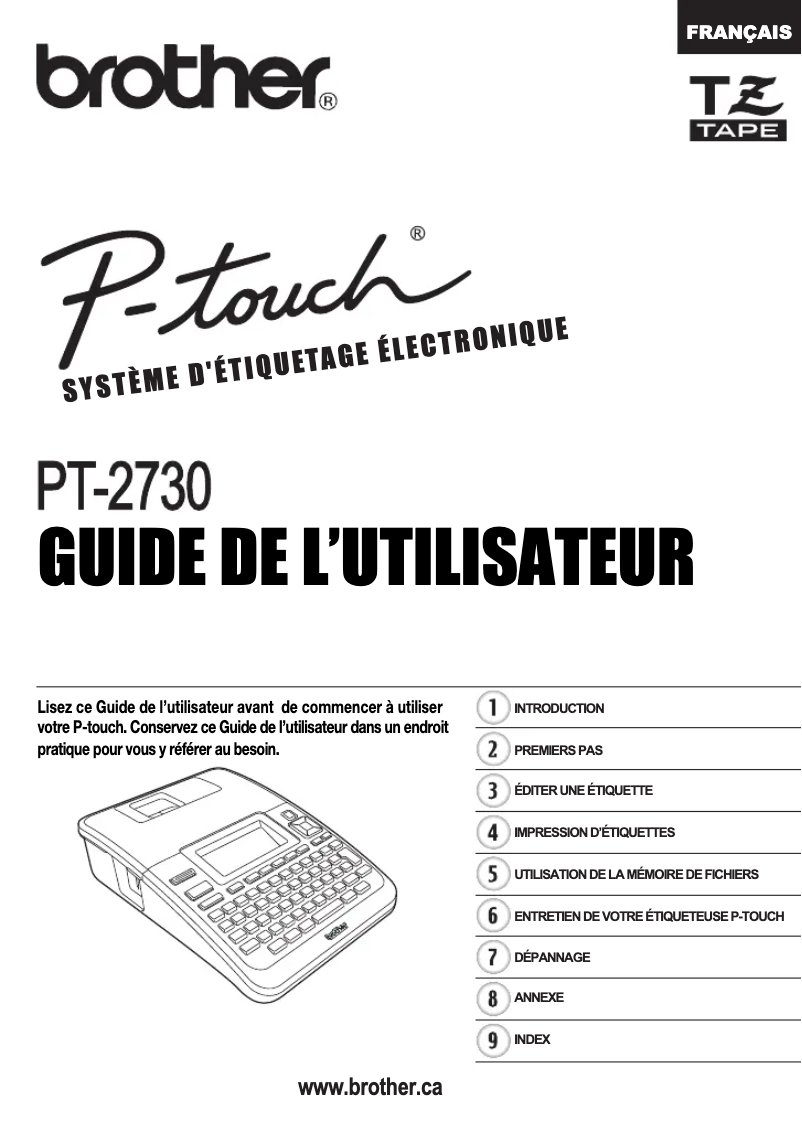 Page n°1 - Manuel utilisateur Brother P-touch PT-2730