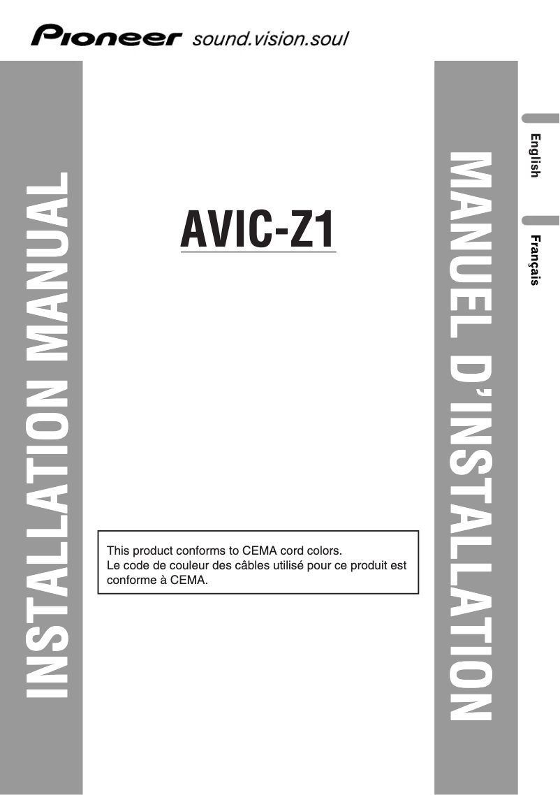 Page n°1 - Guide d'installation Pioneer AVIC-Z1