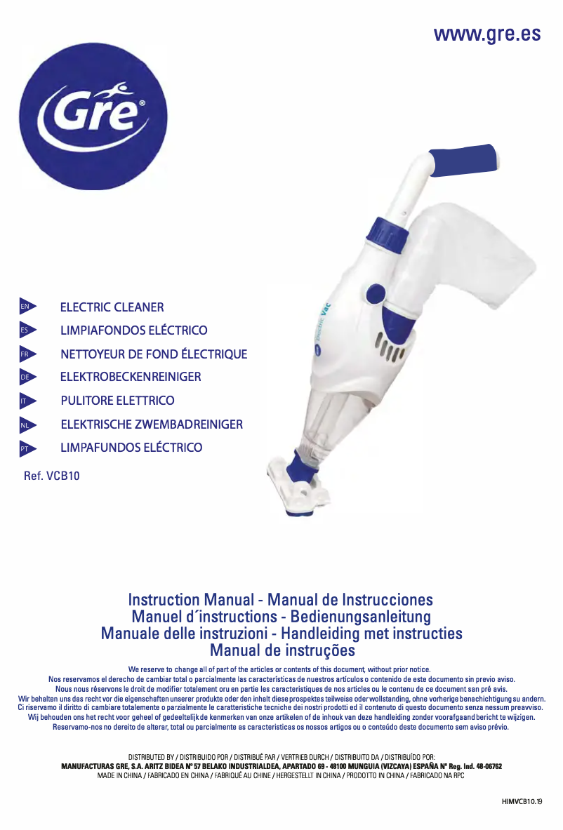 Page 1 de la notice Manuel utilisateur Gre VCB10