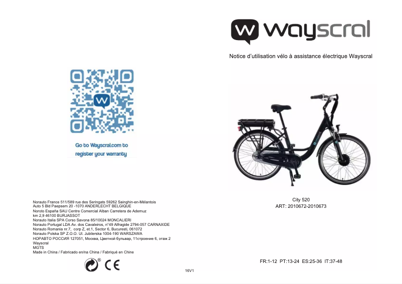 Page 1 de la notice Manuel utilisateur Wayscral City 520