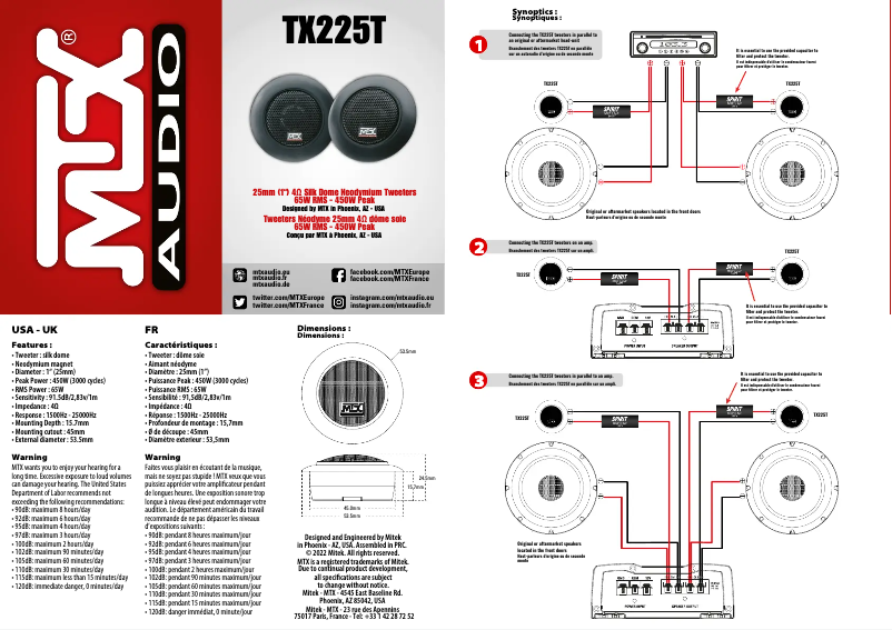 Page n°1 - Manuel utilisateur MTX Audio TX225T