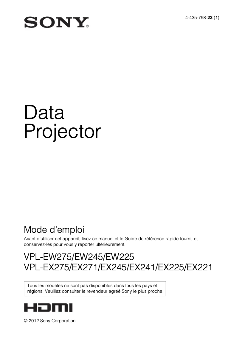 Page 1 de la notice Manuel utilisateur Sony VPL-EX225