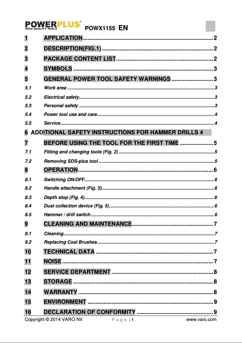 Imagen de la primera página del manual del dispositivo POWX1155
