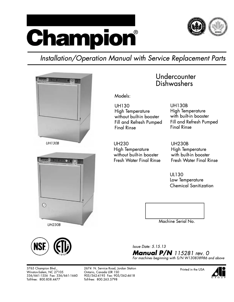 Image de la première page du manuel de l'appareil UH230
