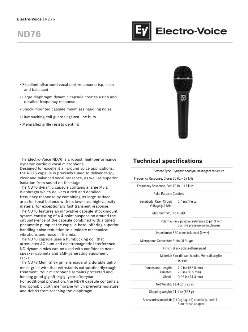 Page 1 de la notice Manuel utilisateur Electro-Voice ND76S