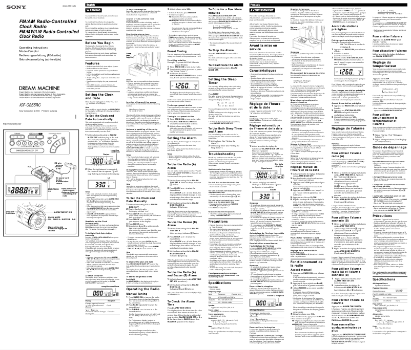 Page n°1 - Manuel utilisateur Sony ICF-C255RC