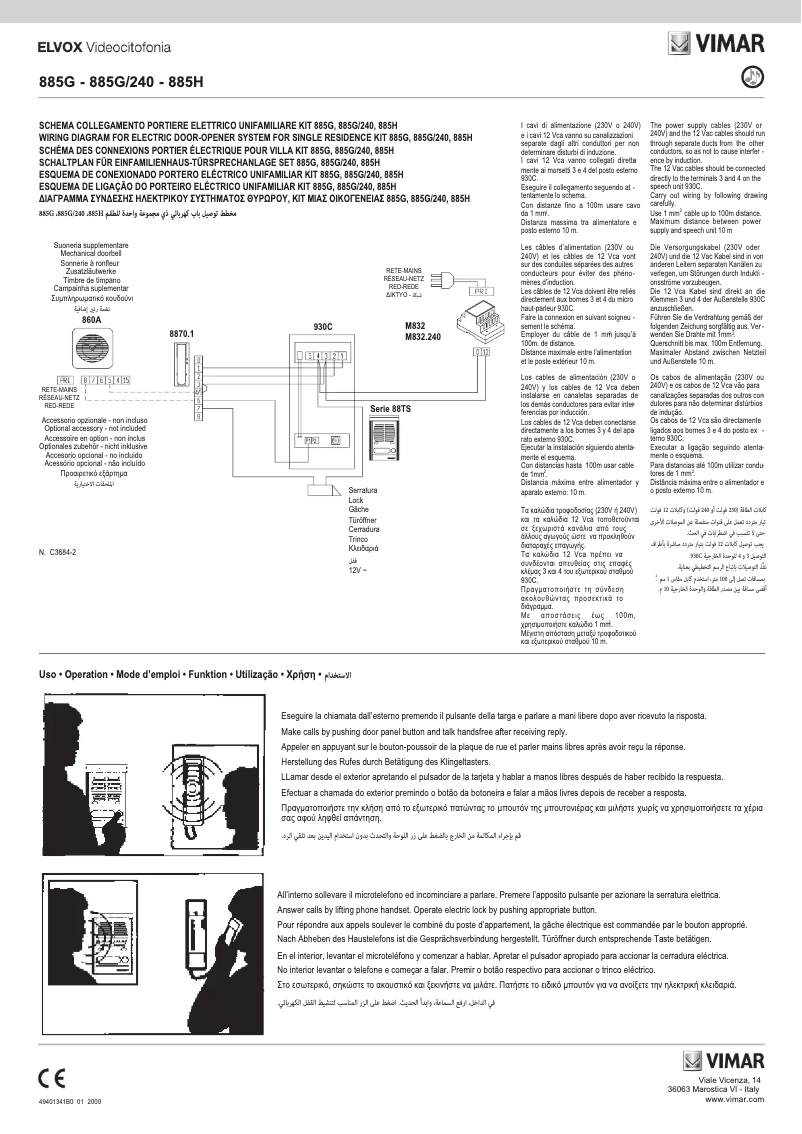 Page n°1 - Manuel utilisateur Vimar ELVOX 885G