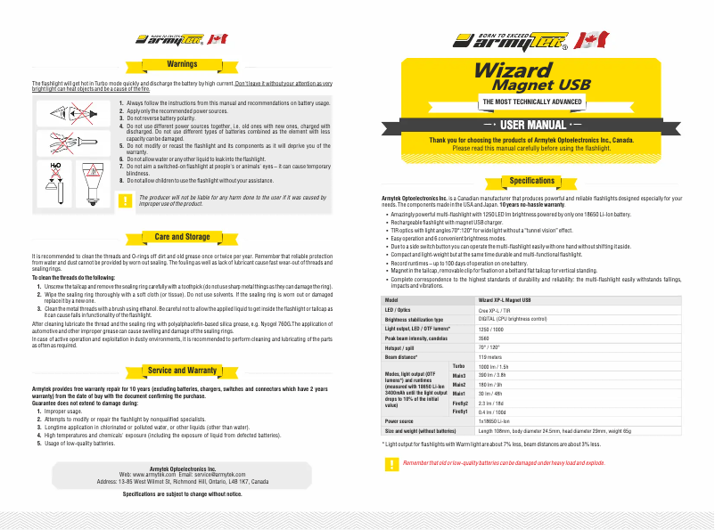 Page 1 de la notice Manuel utilisateur ArmyTek Wizard Magnet