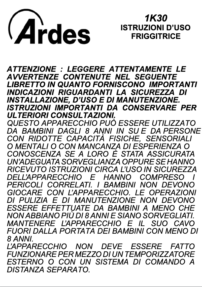 Page n°1 - Manuel utilisateur Ardes AR1K30