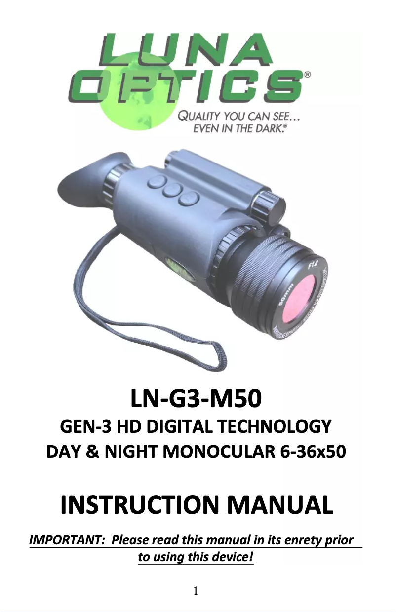 Page n°1 - Manuel utilisateur Luna Optics LN-G3-M50