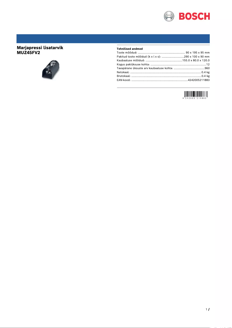 Page n°1 - Manuel utilisateur Bosch MUZ45FV2