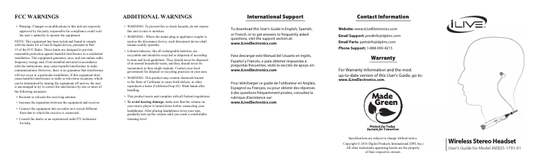 Page n°1 - Manuel utilisateur iLive IAEB25