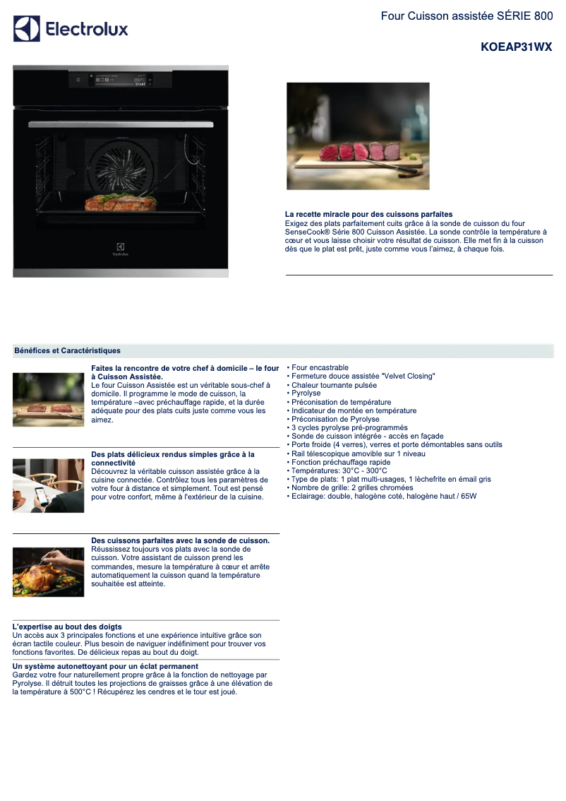 Page 1 de la notice Fiche technique Electrolux KOEAP31WX