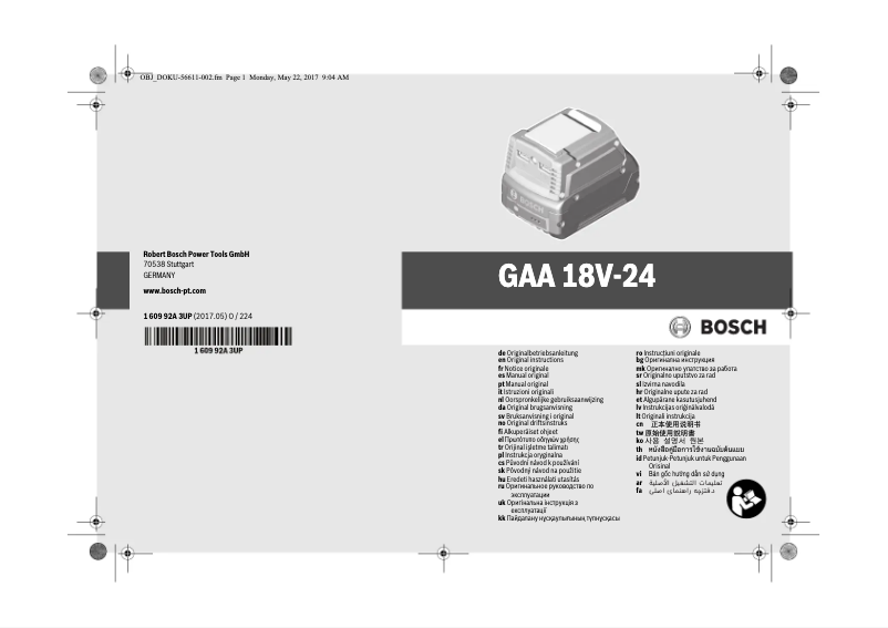 Page 1 de la notice Manuel utilisateur Bosch GAA 18V-24 Professional