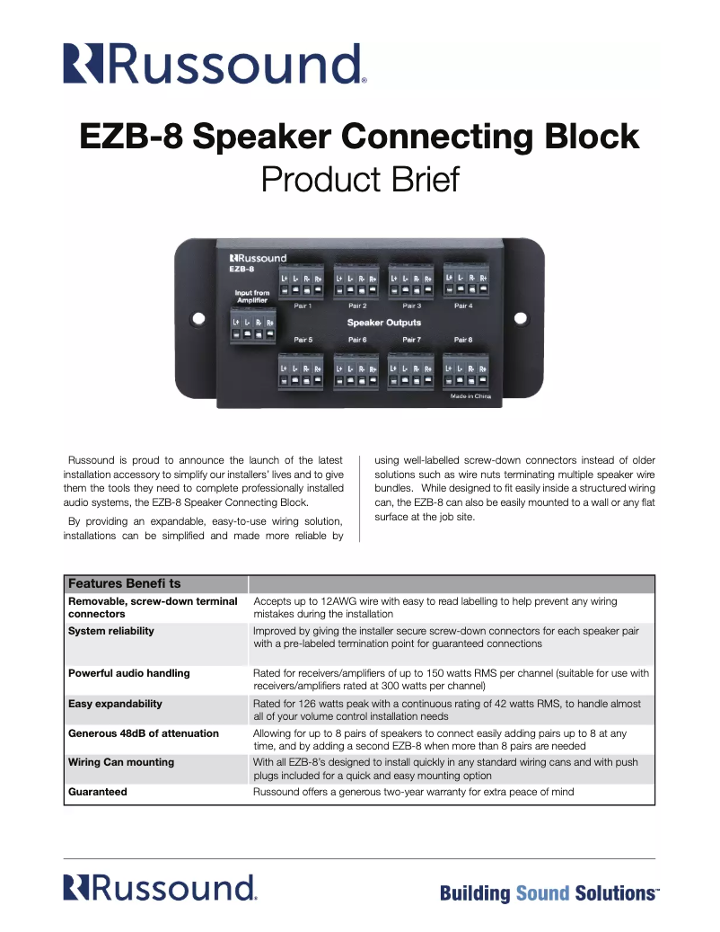 Page 1 de la notice Manuel utilisateur Russound EZB-8