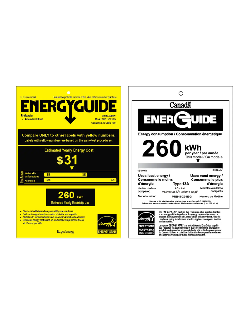 Page 1 de la notice Label énergétique Zephyr Presrv PRB15C01BG