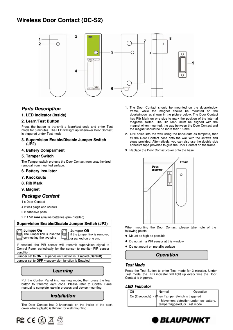 Page 1 de la notice Manuel utilisateur Blaupunkt DC-S2